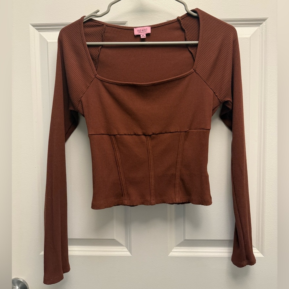 Francesca’s Women's Ribbed Long Sleeve Top in Brown 🤎 Size Medium